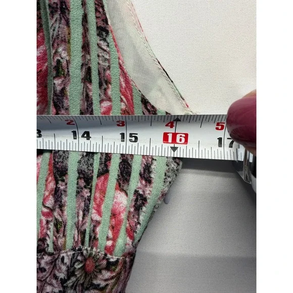 Free People Boho Floral Striped Maxi Dress Sage Green Pink Cutout Back Pockets - Picture 4 of 11